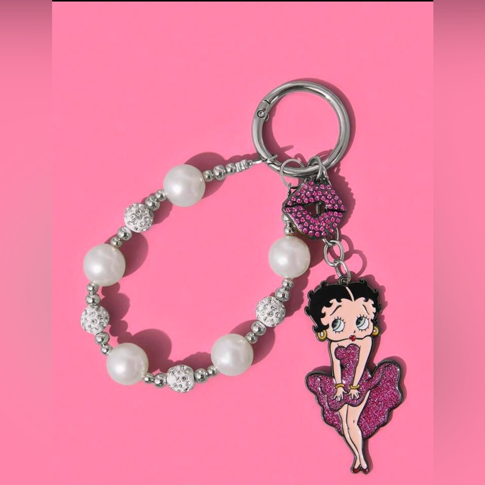 Betty Boop Pearl & Rhinestone Bag Charm Keychain NWT - Picture 3 of 11